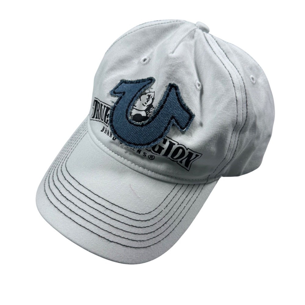 True Religion Buddha Horseshoe Cap Mens OS White Denim Patch Contrast Stitch
